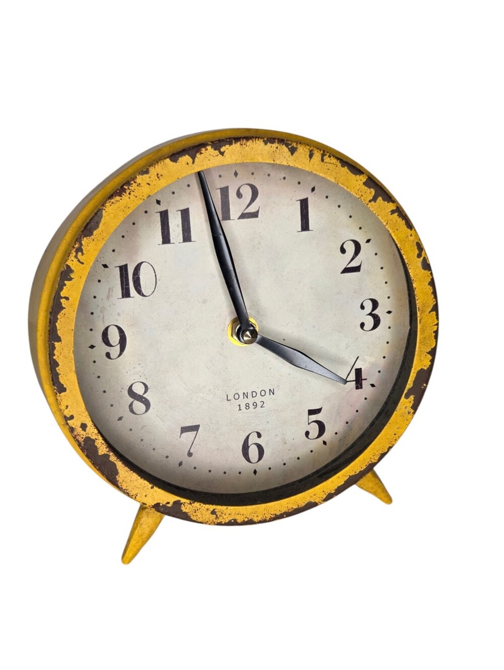 Vintage Style Rustic Metal Yellow Table Clock London 1892 Farmhouse Decor